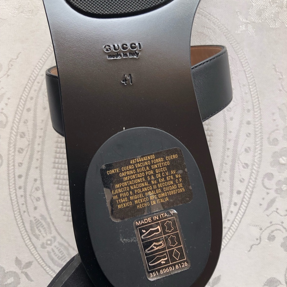Gucci Lifford Black Leather Golden GG Thong Sandals Women’s Size 41 US- 10.5 - Picture 11 of 11